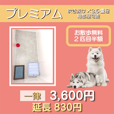 ペットホテル プレミアム 吹き抜け3.5畳程  一律￥3,600 延長￥830 お散歩無料