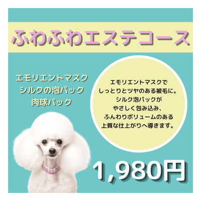 ふわふわエステコース エモリエントマスク＋シルクの泡パック＋肉球パック 1,980円