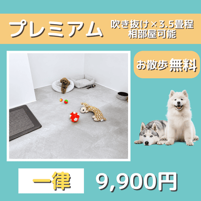 ペットホテル プレミアム 吹き抜け3.5畳程  一律￥9,900 お散歩無料