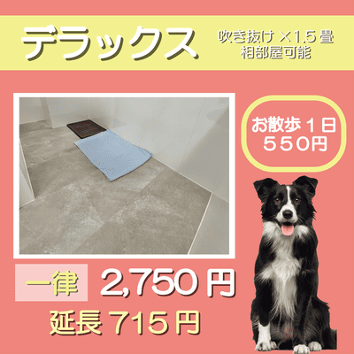 ペットホテル デラックス 吹き抜け1.5畳程 相部屋可能 お散歩1日 550円  一律￥2,750 延長￥715