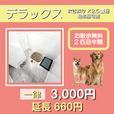 ペットホテル デラックス 吹き抜け2.5畳程 相部屋可能  一律￥3,000 延長￥660 お散歩無料