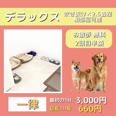 ペットホテル デラックス 吹き抜け2.5畳程 相部屋可能  一律￥3,000 延長￥660 お散歩無料