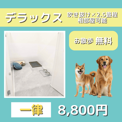 ペットホテル デラックス 吹き抜け2.5畳程 相部屋可能  一律￥8,800 お散歩無料