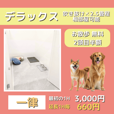 ペットホテル デラックス 吹き抜け2.5畳程 相部屋可能  一律￥3,000 延長￥660 お散歩無料