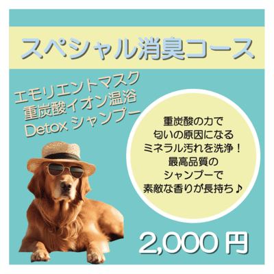 スペシャル消臭コース エモリエントマスク＋重炭酸イオン温浴＋Detoxシャンプー 2,000円