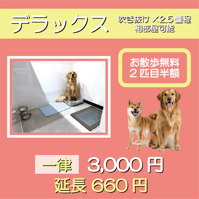 ペットホテル デラックス 吹き抜け2.5畳程 相部屋可能  一律￥3,000 延長￥660 お散歩無料