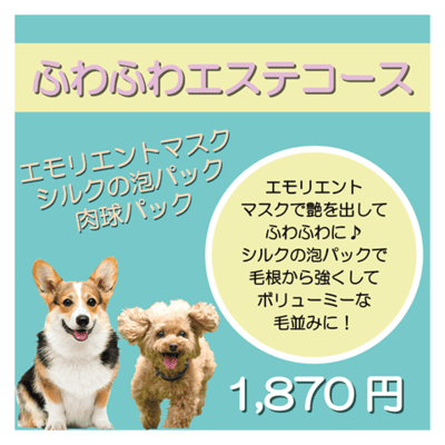 ふわふわエステコース エモリエントマスク＋シルクの泡パック＋肉球パック 1,870円