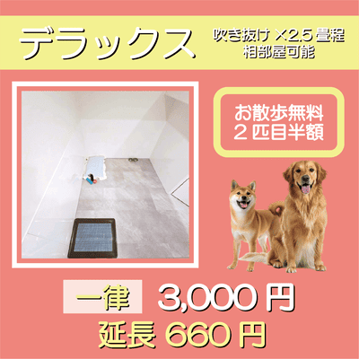ペットホテル デラックス 吹き抜け2.5畳程 相部屋可能  一律￥3,000 延長￥660 お散歩無料