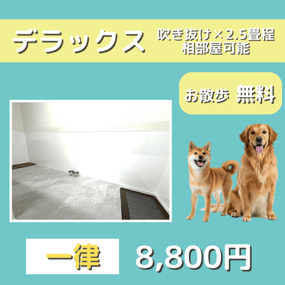 ペットホテル デラックス 吹き抜け2.5畳程 相部屋可能  一律￥8,800 お散歩無料