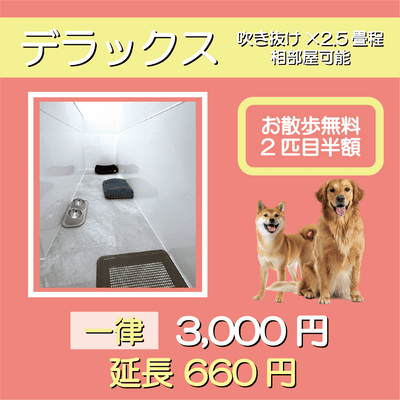 ペットホテル デラックス 吹き抜け2.5畳程 相部屋可能  一律￥3,000 延長￥660 お散歩無料