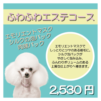 ふわふわエステコース エモリエントマスク＋シルクの泡パック＋肉球パック 2,530円