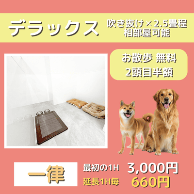 ペットホテル デラックス 吹き抜け2.5畳程 相部屋可能  一律￥3,000 延長￥660 お散歩無料