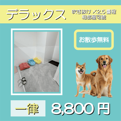 ペットホテル デラックス 吹き抜け2.5畳程 相部屋可能  一律￥8,800 お散歩無料