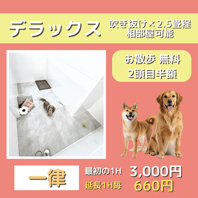 ペットホテル デラックス 吹き抜け2.5畳程 相部屋可能  一律￥3,000 延長￥660 お散歩無料