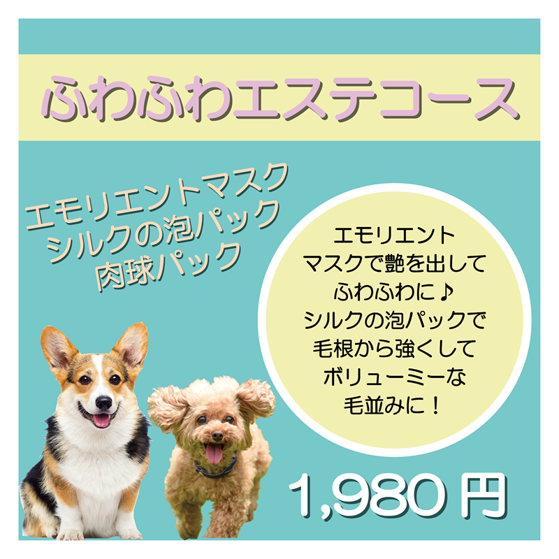 ふわふわエステコース エモリエントマスク＋シルクの泡パック＋肉球パック 1,980円