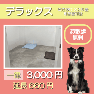 ペットホテル デラックス 吹き抜け2.5畳程 相部屋可能  一律￥3,000 延長￥660 お散歩無料