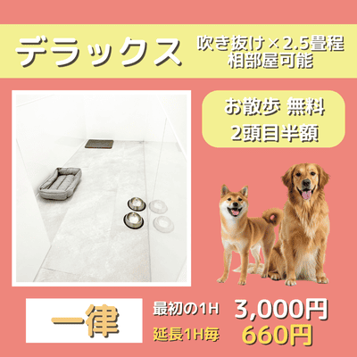 ペットホテル デラックス 吹き抜け2.5畳程 相部屋可能  一律￥3,000 延長￥660 お散歩無料