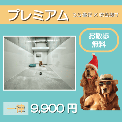 ペットホテル プレミアム 吹き抜け3.5畳程  一律￥9,900 お散歩無料