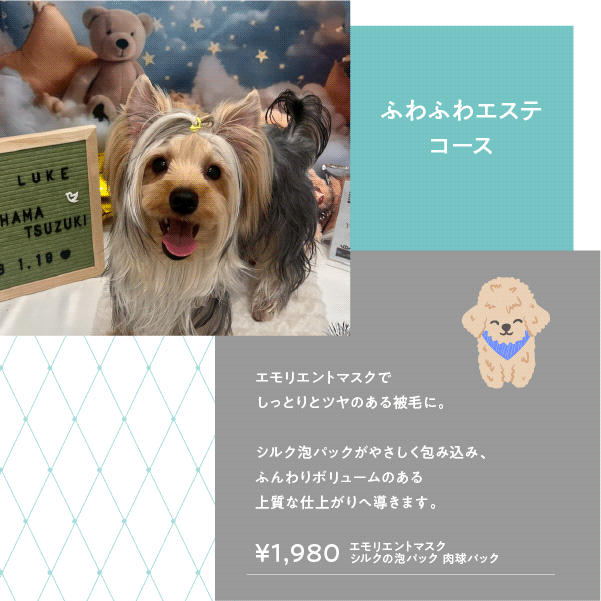 ふわふわエステコース エモリエントマスク＋シルクの泡パック＋肉球パック 1,980円