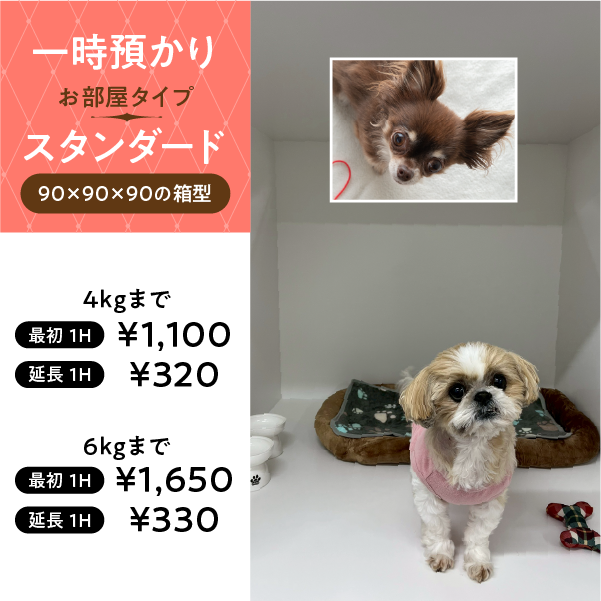 ペットホテル スタンダード 90×90×90箱型  【4㎏まで】￥1,100 延長￥320 【5㎏まで】￥1,650 延長￥330