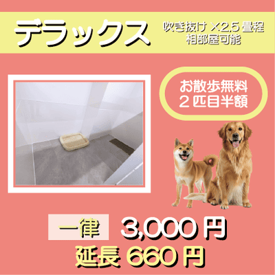 ペットホテル デラックス 吹き抜け2.5畳程 相部屋可能  一律￥3,000 延長￥660 お散歩無料