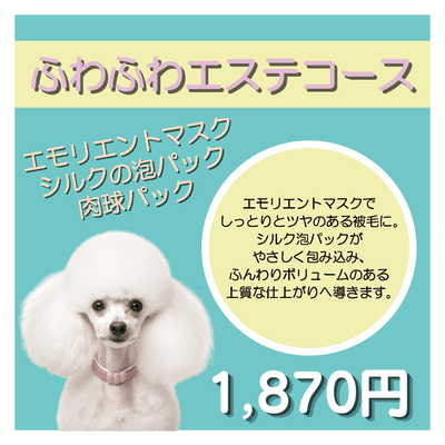 ふわふわエステコース エモリエントマスク＋シルクの泡パック＋肉球パック 1,870円